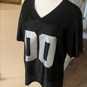 Women's Black and Silver V-Neck Jersey